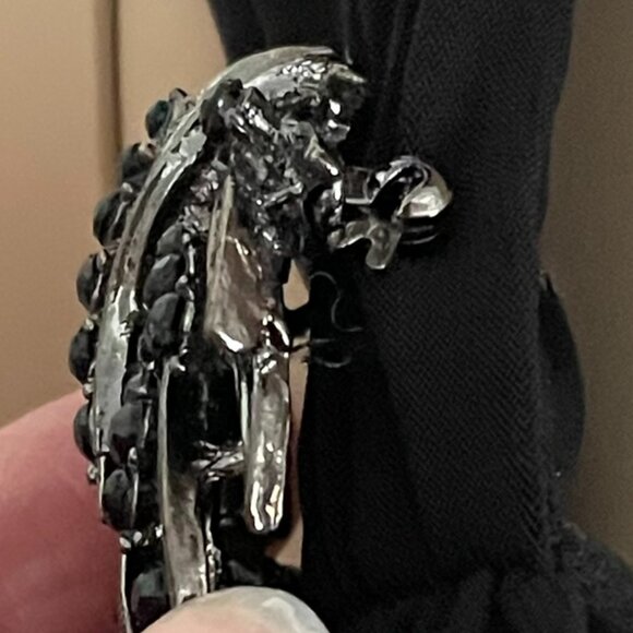 Elegant JS Boutique Black Evening Gown Size 8 w/Train and Jeweled Pins on Straps - Picture 10 of 10